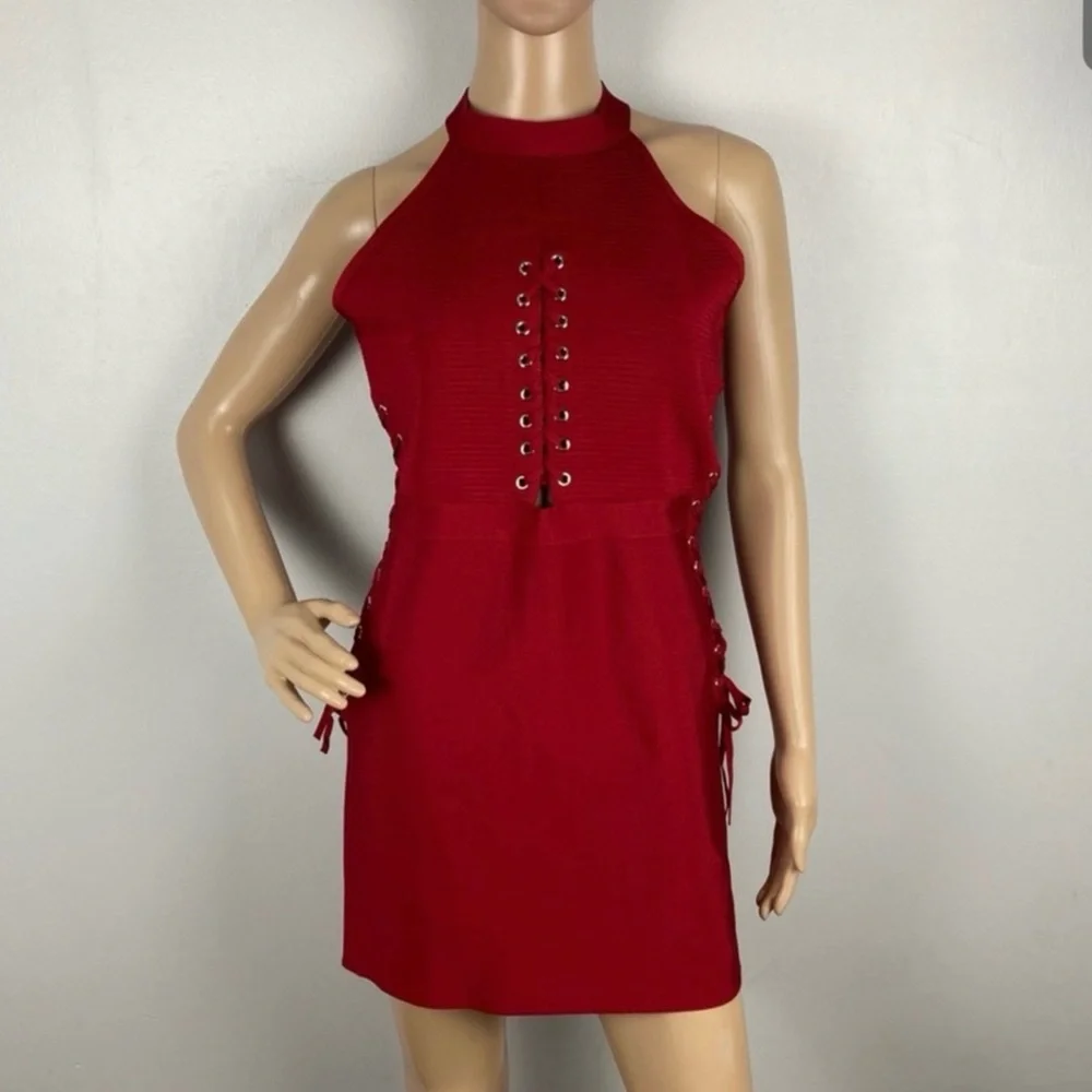 NEW NBD REVOLVE RED SLEEVELESS LACE-UP MINI DRESS - Picture 2 of 8